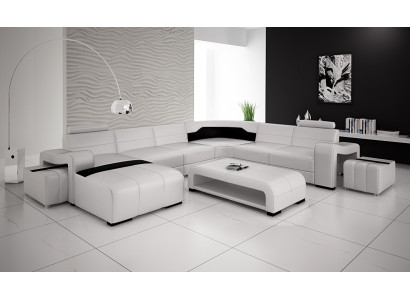 Luxuriöse Leder Eckcouch Sofa Polster Eckgarnitur U Form Weisse Sofas Set Couch