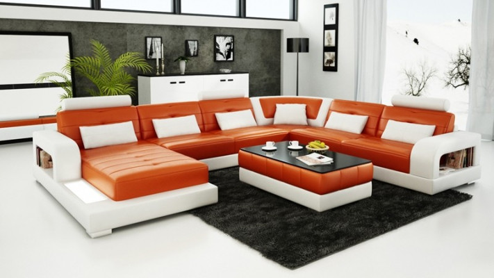 Modern Ecksofa Polster Couch Leder Ecksofa Wohnlandschaft U-Form