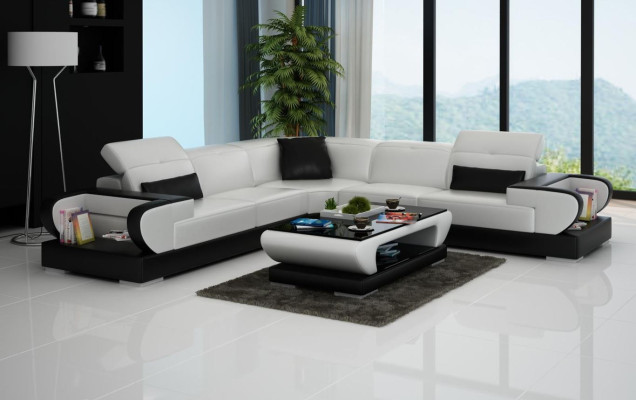 Designer Sofa Couch Ecksofa Luxus Polster Garnitur Wohnlandschaft L-Form LED