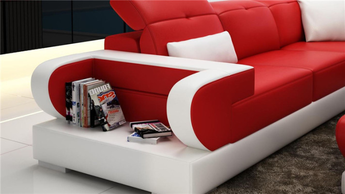 Ecksofa Sofagarnitur Leder Sofa Ecke Polster Hocker Set Rote Designer Couch Neu