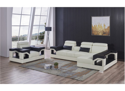 Garnitur Polster Ecke + Sessel Couch Design Couch Couchen Leder Sofa Sitz Eck