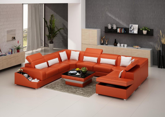Ecksofa Leder Sofa Polster Eck Sitz Wohnlandschaft Garnitur UForm Familien Couch