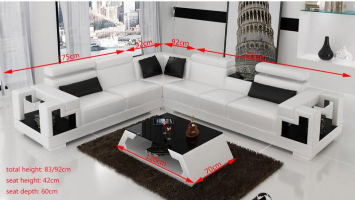 Ecksofa Leder + Couchtisch Eck Sofa Couch Polster Garnitur Wohnlandschaft Ecke