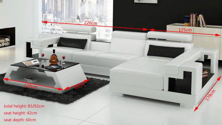 Luxuriöse Leder Sofa Eckcouch Polster Eckgarnitur + Couchtisch 2tlg. Set Couch