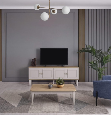 TV Ständer Schrank RTV Lowboard Wohnzimmer Grau Holz Sideboard Modern
