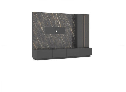 Designer Wohnwand 6tlg Luxus Holzmöbel Wohnzimmermöbel Grau Modern