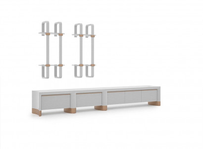 Wohnzimmer Holzmöbel TV-Ständer Design 2x Wandregale Modern Einrichtung