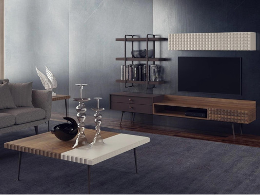 Braun Komplett Wohnzimmermöbel Wandschrank Wohnwand TV-Ständer Wandregale