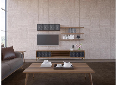 Komplett Wohnwand Wandschrank Holzmöbel Modern Set 5tlg 3x Wandregale Neu