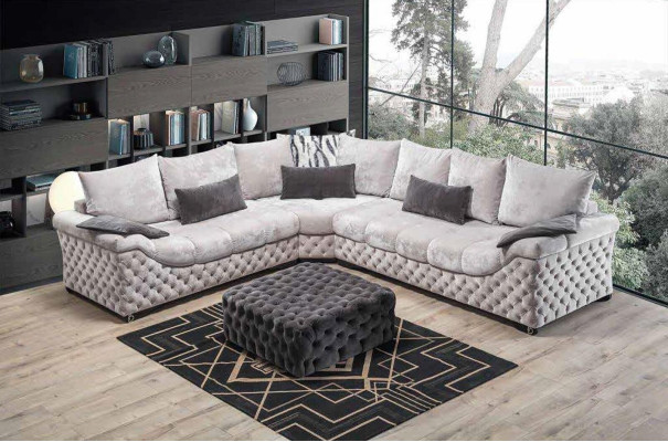 Ecksofa Beige Design Couch Holz mit Textil Wohnzimmer L Form Sofas Neu