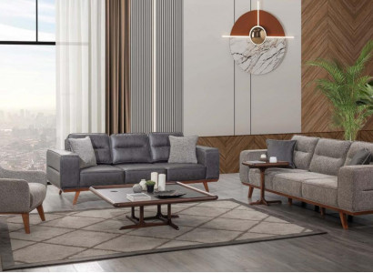 Graue Komplette Wohnzimmer Sofagarnitur 2x Dreisitzer Sessel 3tlg Set