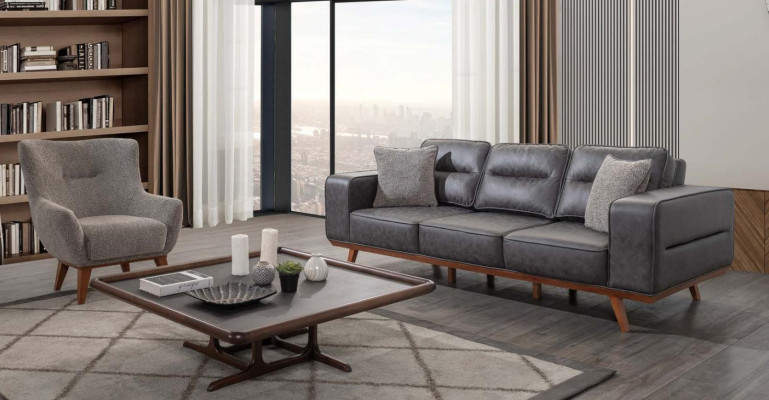 Graue Komplette Wohnzimmer Sofagarnitur 2x Dreisitzer Sessel 3tlg Set