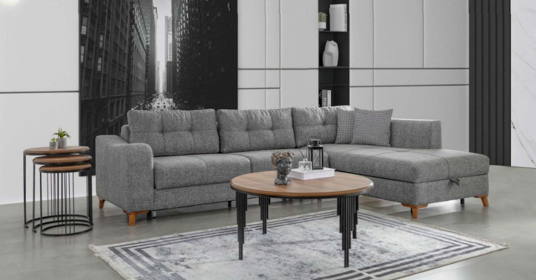 Graues L-Form Ecksofa Designer Wohnzimmer Sofas Luxus Couchen Holzmöbel