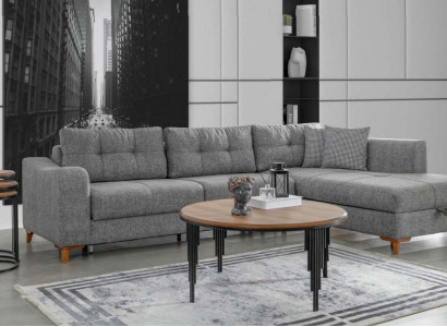 Graues L-Form Ecksofa Designer Wohnzimmer Sofas Luxus Couchen Holzmöbel
