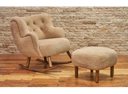 Beiger Schaukelstuhl Luxus Hocker Wohnzimmer Garnitur Polster Hocker 2tlg