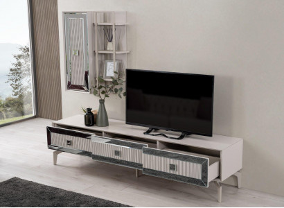 Lowboard Sideboard TV Ständer Schrank RTV Wohnzimmer Weiß Holz Regale