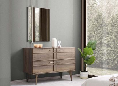 Kommode mit Spiegel Schlafzimmer Konsole Holz Braun Set 2tlg Moderne