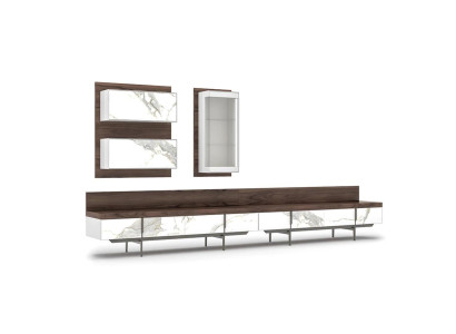 Modern Luxus Wohnwand 2x TV-Ständer Komplett Wandschrank Hänge Vitrine Neu