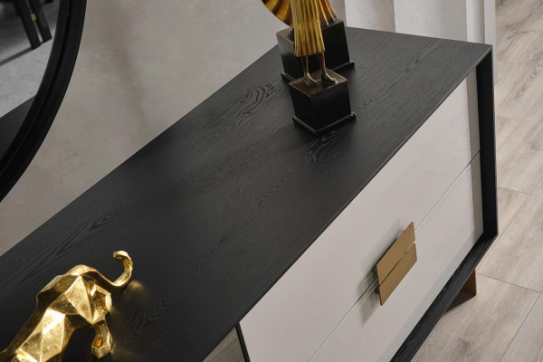 Schwarzes Wohnzimmer Set Designer Sideboard Luxus Spiegel 2tlg Set Neu