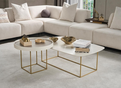 Wohnzimmer Couchtisch Set Designer Rundtisch Halbrunder Edelstahltisch