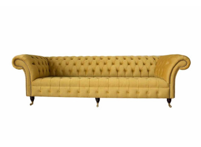 Eleganz Design Sofa 4 Sitzer Couch Polster Luxus Textil Chesterfield Sofas Gelb