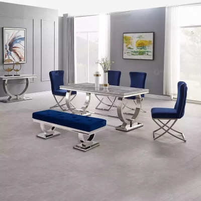 Luxus Esstisch Säulentisch Esstische Esszimmer Tisch Silber 200x100