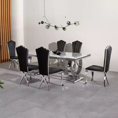 Luxus Esstisch Säulentisch Esstische Esszimmer Tisch Silber 200x100
