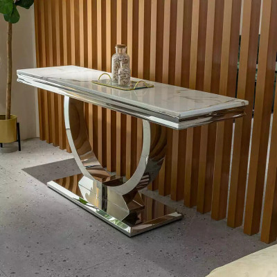 Silbernes Sideboard Konsolen Tisch Luxus Tisch Silber Chrom 120x40cm