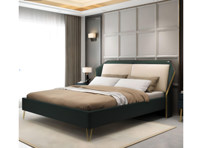 Luxus Textil Bett Doppel Design Schlafzimmer Betten Metall Grün Neu