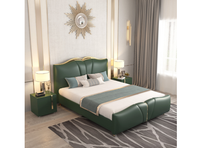 Bett Luxus Möbel Bettrahmen Holz Schlafzimmer Einrichtung Kunstleder Neu