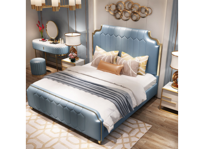 Modern Bett Doppelbett Betten Holz Blau Stil Holz Schlafzimmer Neu