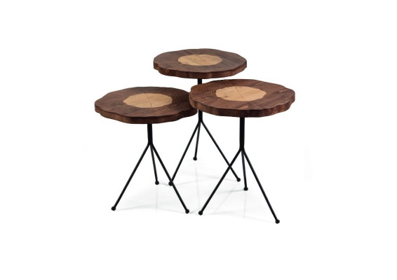 Beistelltisch 3x Set braun Wohnzimmertisch Rund Designer Modern Luxus Tisch