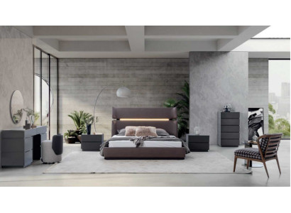 Modernen Schlafzimmer set 6tlg Bett 2x Nachttische Kommode mit Spiegel