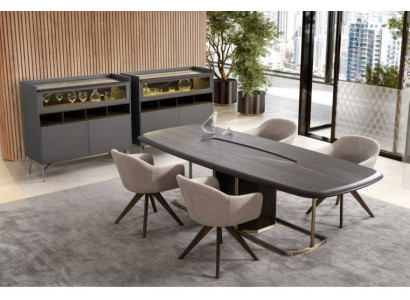 Holz Luxus Eszimmer Set Modernen Esstisch 4x Stühle mit Anrichte Möbel