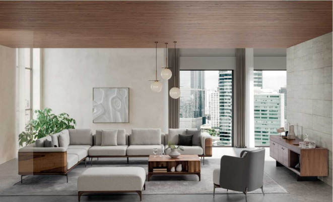 Wohnzimmer Ecksofa L-form Holz Modernen mit Luxus Designen Eckgarnitur