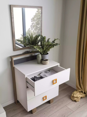 Gruppe Kommode mit Spiegel Kommoden Holz Weiß Kinderzimmer Schrank Set