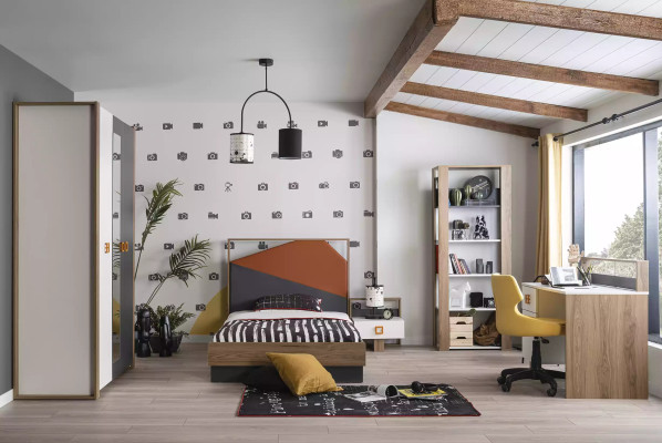 Kinderzimmer Garnitur Bettrahmen Bett Set Schreibtisch Grau 5tlg Holz