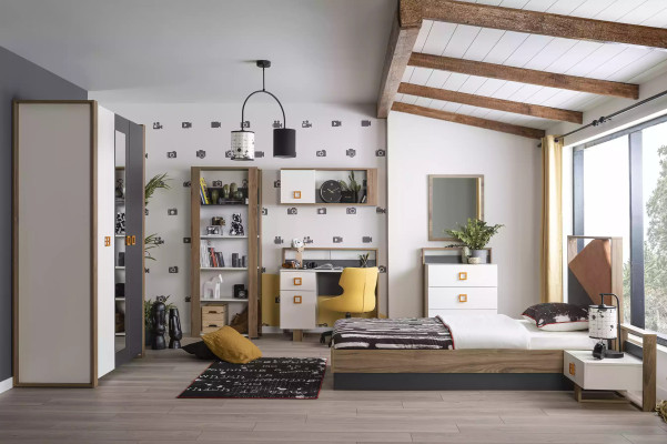 Bettrahmen Kinderzimmer Garnitur Bett Set Schreibtisch Grau 5tlg Holz