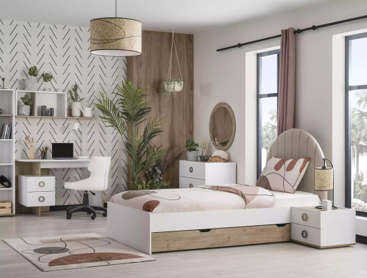 Komplete Kinderbett Kindermöbel Kinderzimmer Bett Holz Weiß Set 8tlg