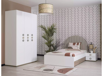 Kinderzimmer Jugendbett Garnitur Nachttisch Bett Holz Weiß Set 3tlg