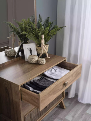 Komplette Kommode mit Spiegel Holz Braun 2tlg Kinderzimmer Schrank