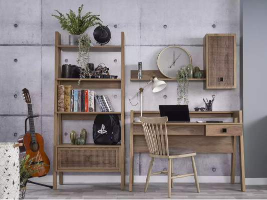 Kinderschreibtisch Schreibtisch Bücherregal Holz Braun Set 3tlg Regal