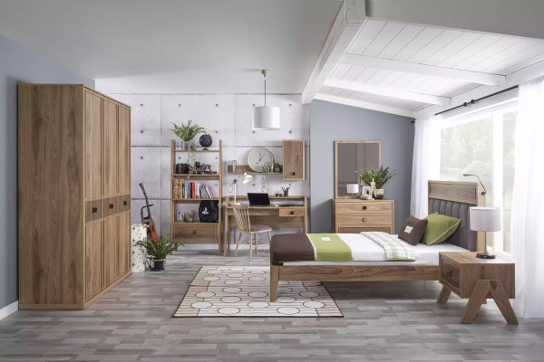 Komplete Jugendbett Kindermöbel Kinderzimmer Bett Holz Braun Set 8tlg