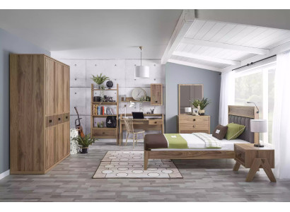 Komplete Jugendbett Kindermöbel Kinderzimmer Bett Holz Braun Set 8tlg