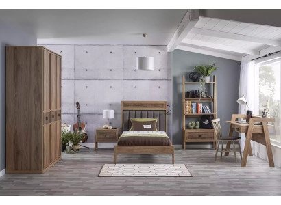 Jugendbett Schlafzimmermöbel Holzbett Komplette Bett Braun Set 5tlg