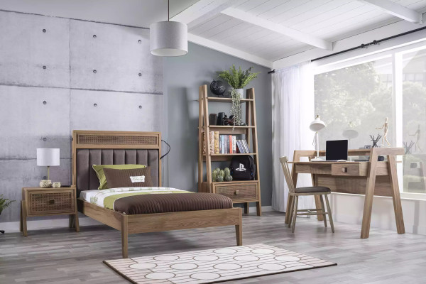 Jugendbett Schlafzimmermöbel Holzbett Komplette Bett Braun Set 5tlg