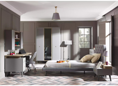 Komplete Jugendbett Kindermöbel Kinderzimmer Bett Holz Grau Set 5tlg