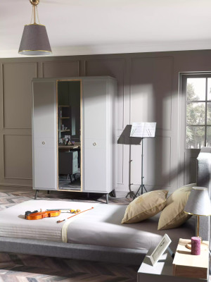 Komplette Jugendbett Schlafzimmermöbel Holzbett Bett Grau Set 4tlg