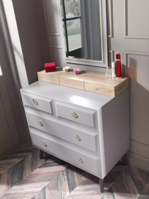 Komplette Jugendbett Schlafzimmermöbel Holzbett Bett Grau Set 4tlg