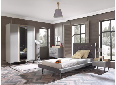 Kindermöbel Bett Komplete Jugendbett Kinderzimmer Holz Grau Set 4tlg